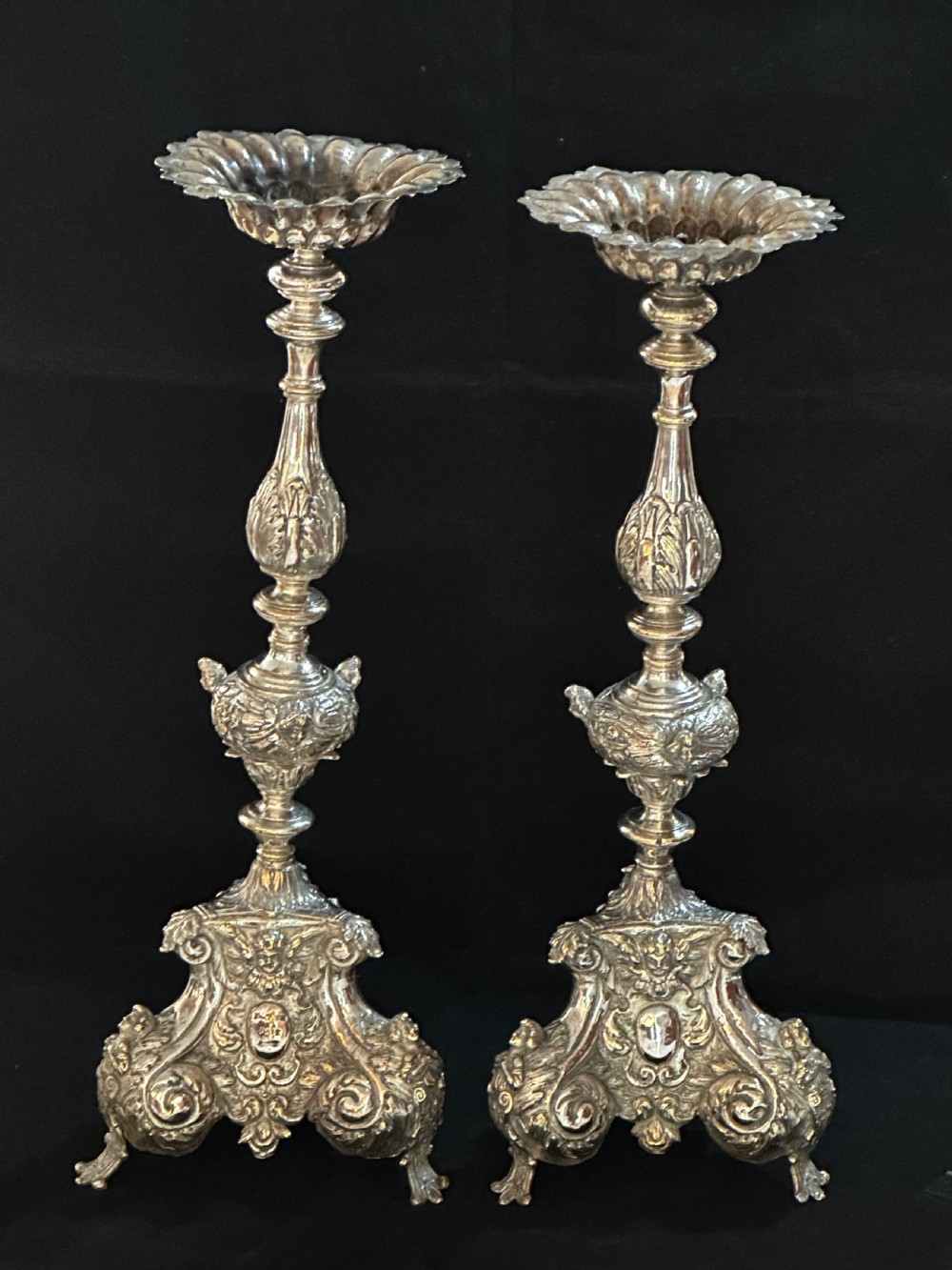 Antique French Silver plated Altar Candlesticks View IV