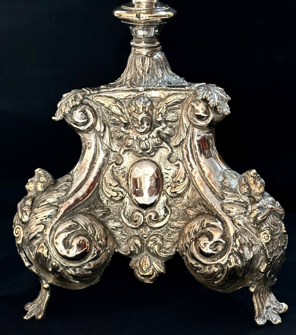 Antique French Silver plated Altar Candlesticks View V