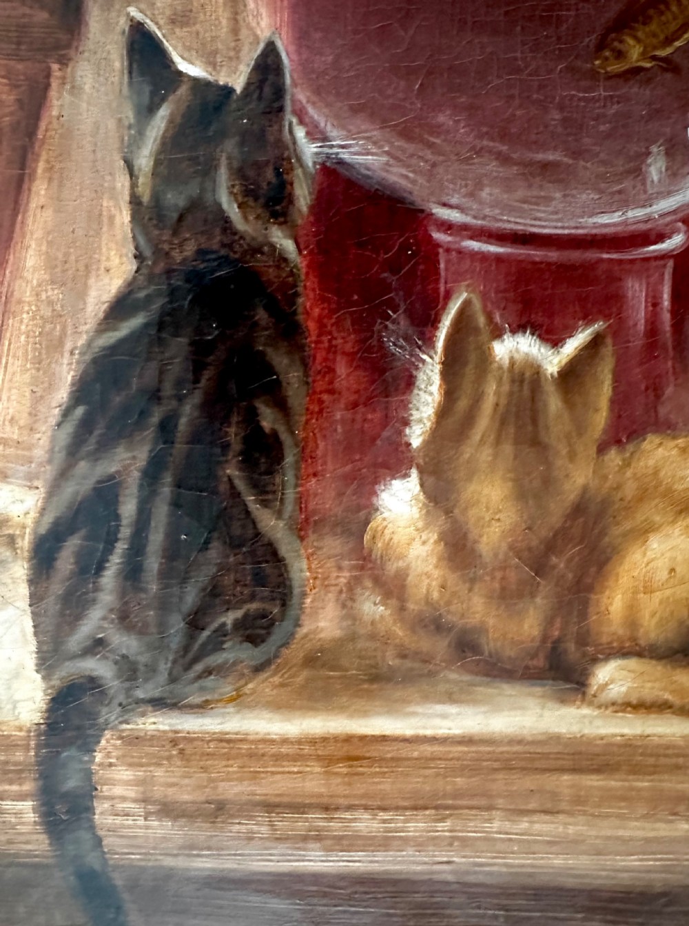 Oil on Canvas of Cats Watching a Goldfish Bowl dated 1919  View III