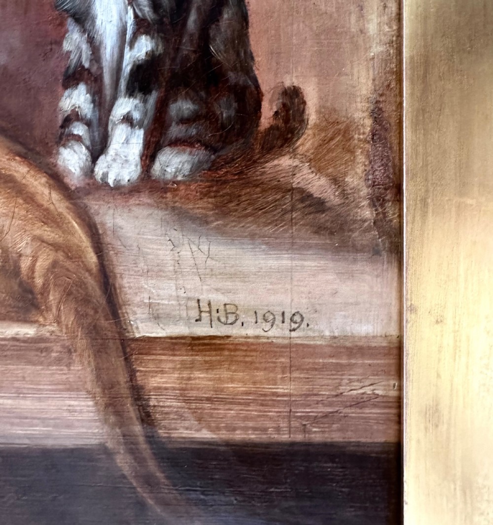 Oil on Canvas of Cats Watching a Goldfish Bowl dated 1919  View VI