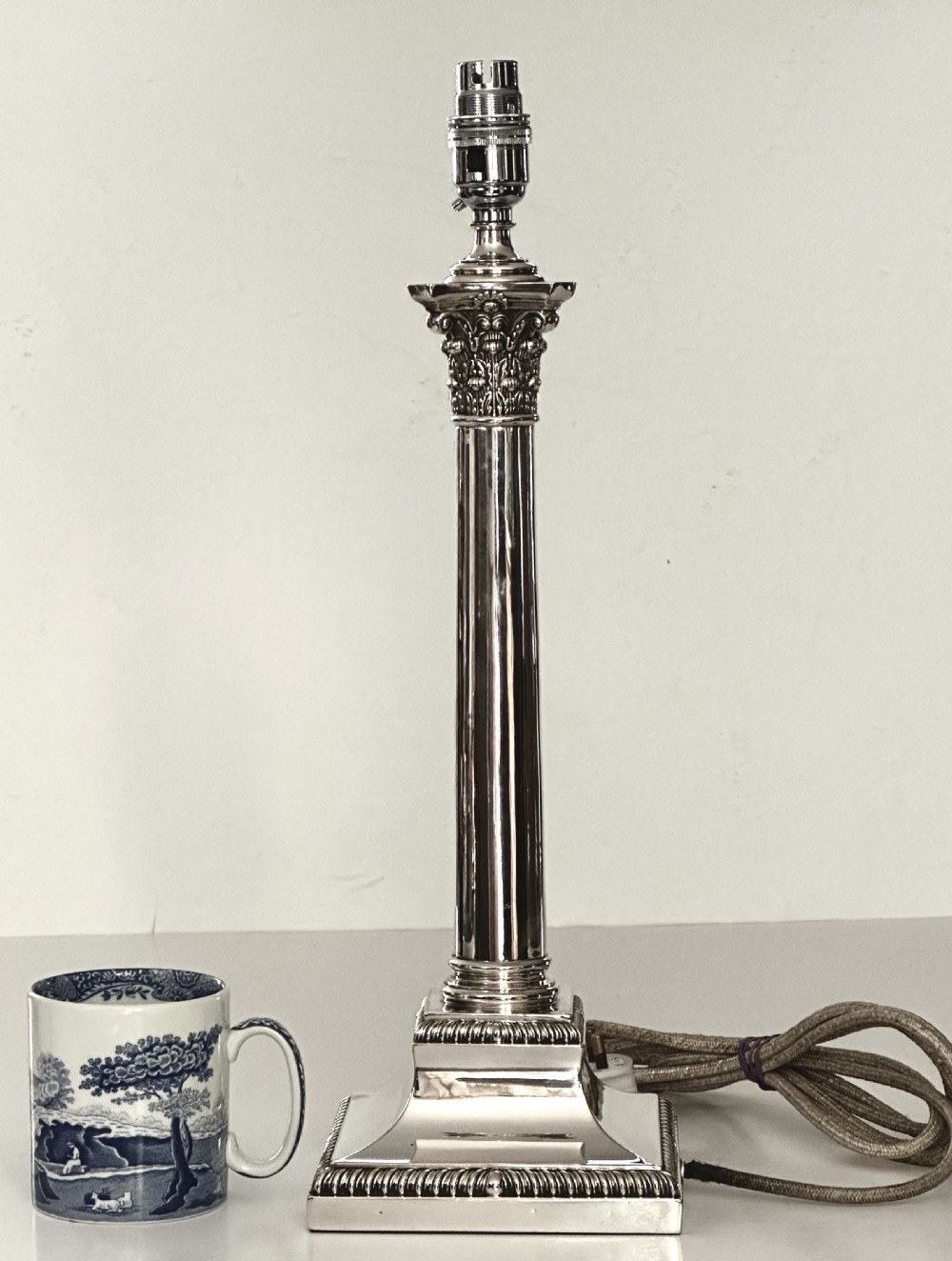Silver Plated Corinthian Column Table Lamp View V