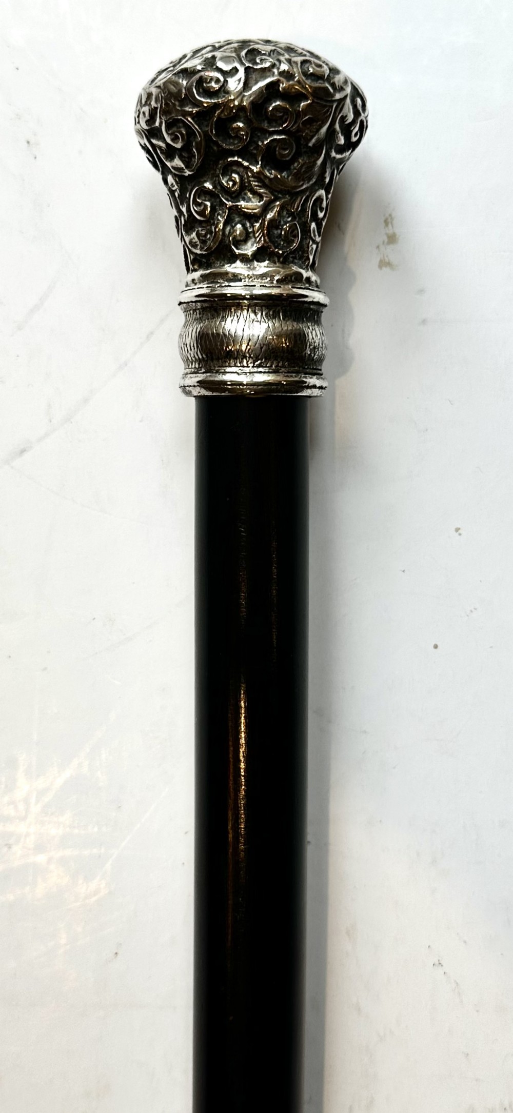 Ebony Walking Cane with Sliver Pommel