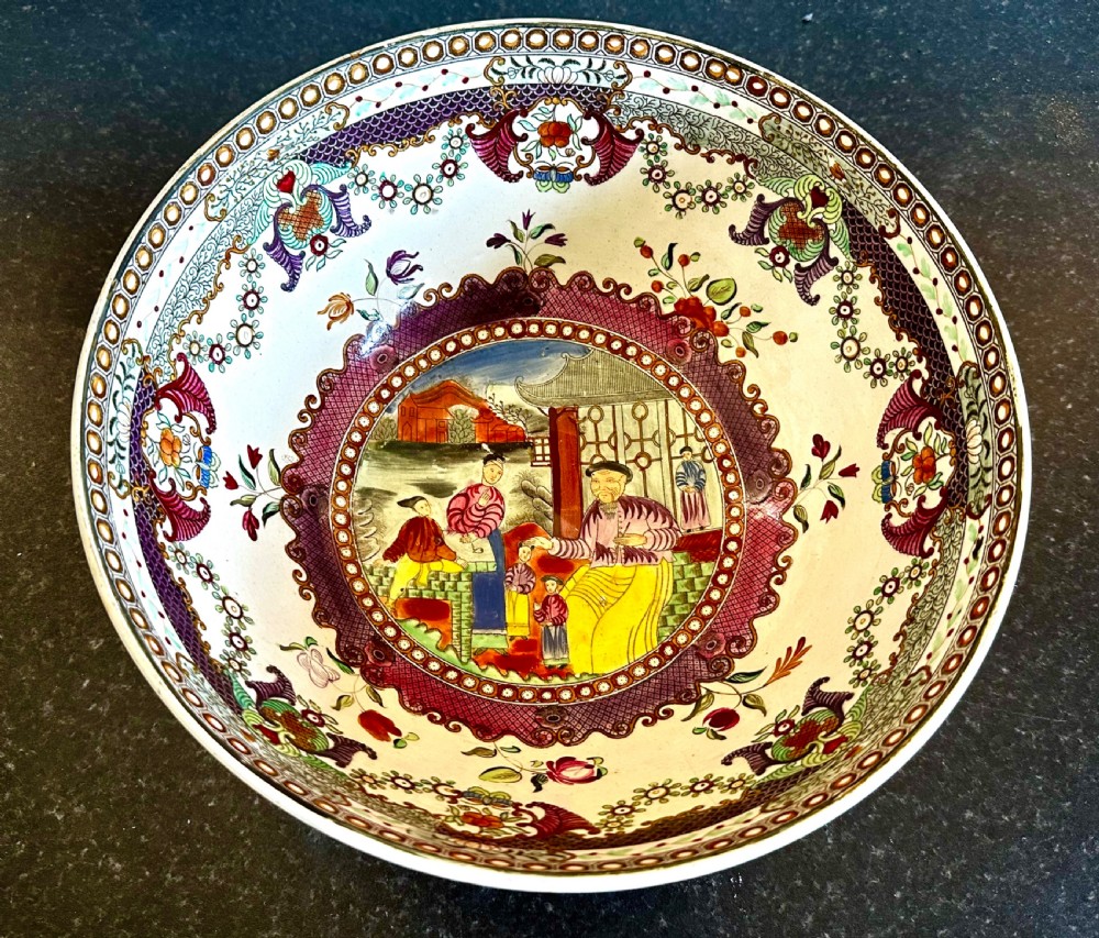 Pearlware Punch Bowl, Boy in the Window Pattern