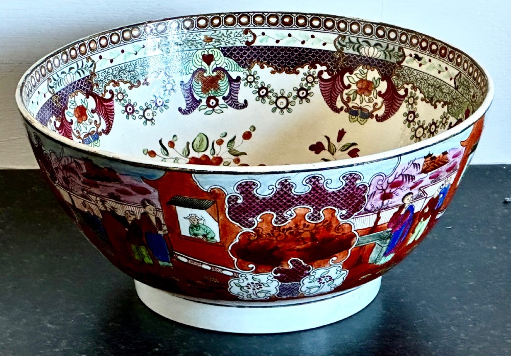Pearlware Punch Bowl, Boy in the Window Pattern View III