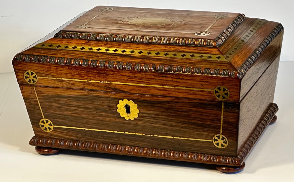 Regency, Rosewood and brass Inlaid workbox 