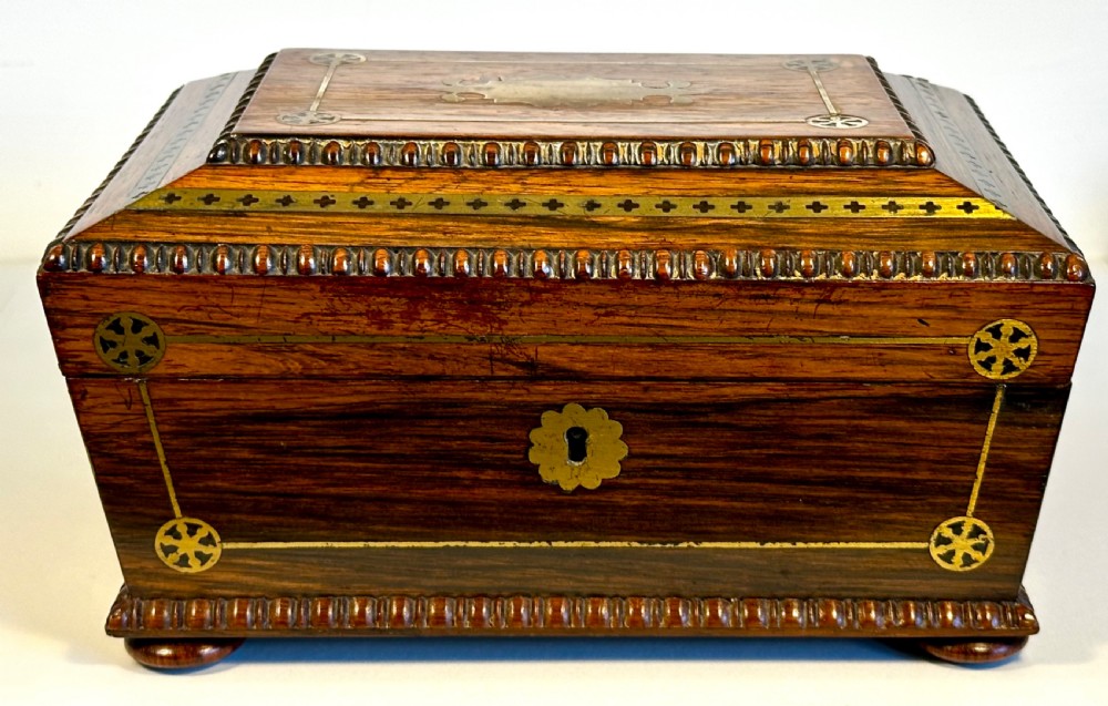 Regency, Rosewood and brass Inlaid workbox  View II
