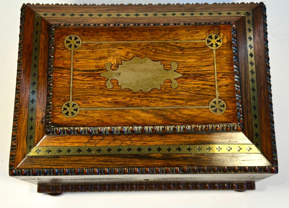 Regency, Rosewood and brass Inlaid workbox  View III