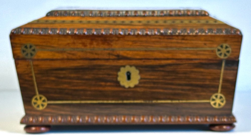 Regency, Rosewood and brass Inlaid workbox  View IV