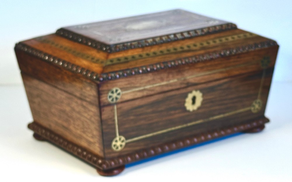Regency, Rosewood and brass Inlaid workbox  View V