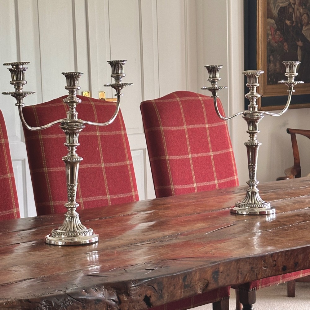 Pair of Regency Silver Candlesticks, Sheffield 1816, with matching silver plate 3-branch candelabra extensions. View XII