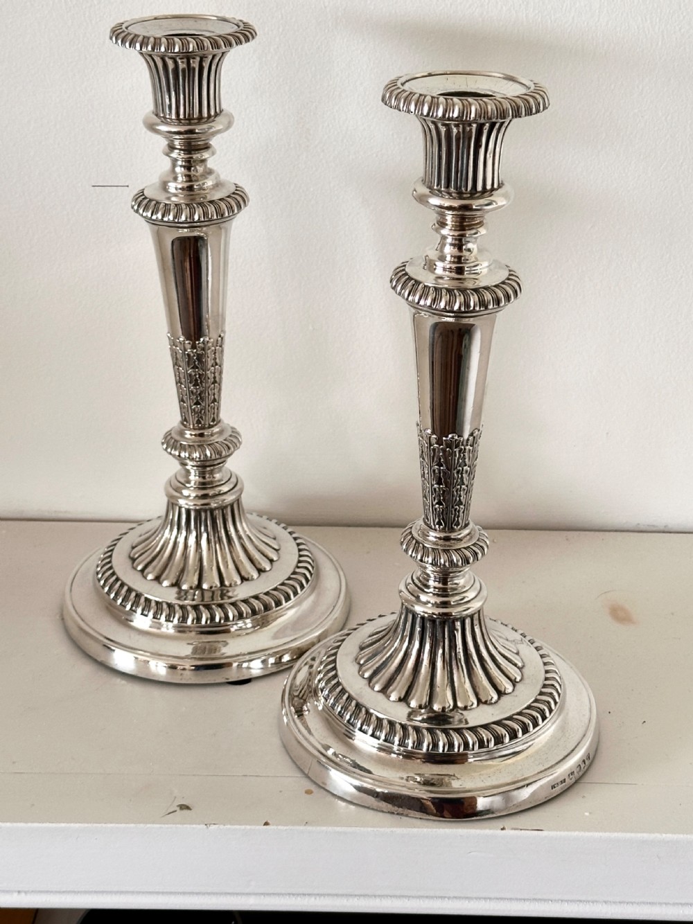 Pair of Regency Silver Candlesticks, Sheffield 1816, with matching silver plate 3-branch candelabra extensions. View XIII