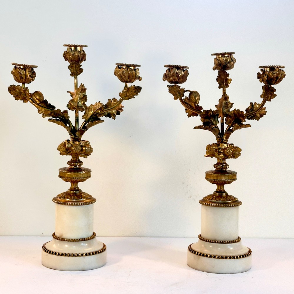 Pair of French Candelabra in Marble and Gilt Metal 