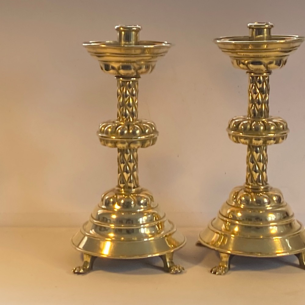 Brass Candlesticks in Gothic Revival Form View IV
