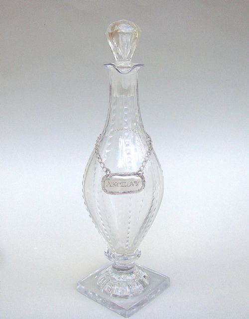 Georgian Cut Glass Condiment Bottle, Circa 1790 with  "Anchovy" Silver Sauce Label by Matthew Linwood, Birmingham 1814