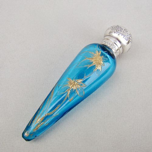 fig 2. RARE VICTORIAN AESTHETIC MOVEMENT SILVER AND TURQUOISE GILT GLASS SCENT BOTTLE BY GEORGE HOWSON, BIRMINGHAM 1884