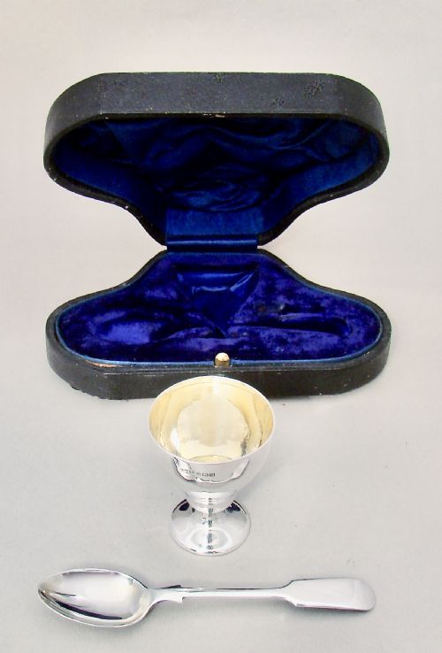 Cased Silver Christening Set with Egg Cup & Spoon  by  Henry Williamson Ltd, Birmingham 1911