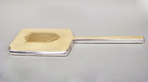 fig 1. ART DECO SILVER AND CHAMPAGNE COLOUR GUILLOCHE ENAMEL HAND MIRROR BY WILLIAM NEALE BIRMINGHAM 1938