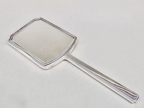 fig 3. ART DECO SILVER AND CHAMPAGNE COLOUR GUILLOCHE ENAMEL HAND MIRROR BY WILLIAM NEALE BIRMINGHAM 1938