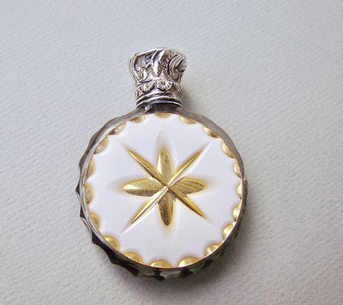 fig 1. VICTORIAN SILVER & DUAL COLOUR BOHEMIAN GLASS SCENT BOTTLE , CIRCA 1890