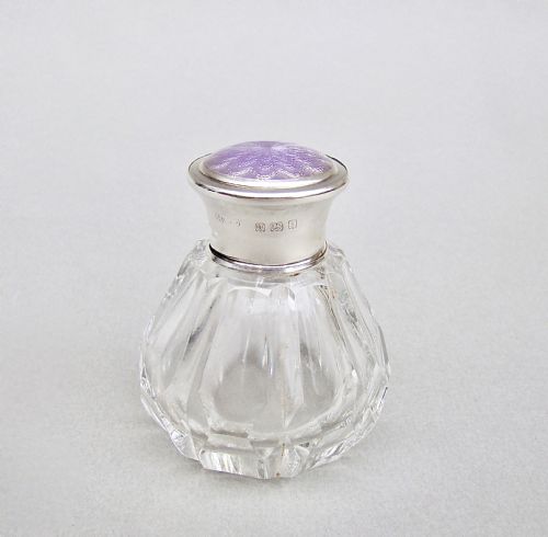 Art Deco Silver & Guilloche Enamel Scent Bottle by Henry Williamson, London 1928