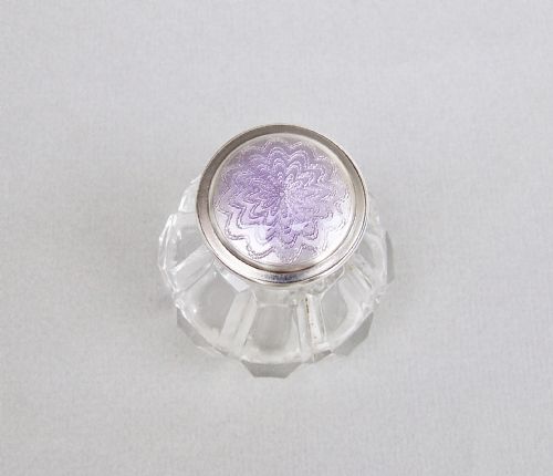 fig 1. ART DECO SILVER & GUILLOCHE ENAMEL SCENT BOTTLE BY HENRY WILLIAMSON, LONDON 1928