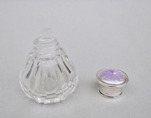 fig 2. ART DECO SILVER & GUILLOCHE ENAMEL SCENT BOTTLE BY HENRY WILLIAMSON, LONDON 1928