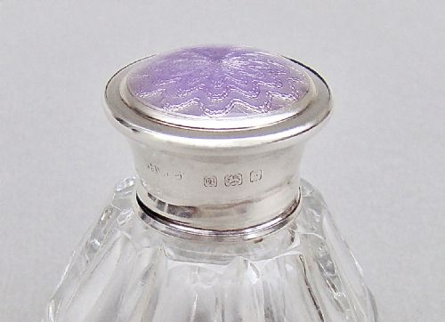 fig 3. ART DECO SILVER & GUILLOCHE ENAMEL SCENT BOTTLE BY HENRY WILLIAMSON, LONDON 1928