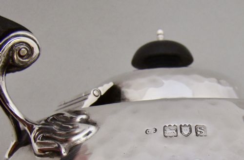 fig 4. FABULOUS ARTS & CRAFT SPOT-HAMMERED SILVER TEA SERVICE BY CHARLES EDWARD, LONDON 1913