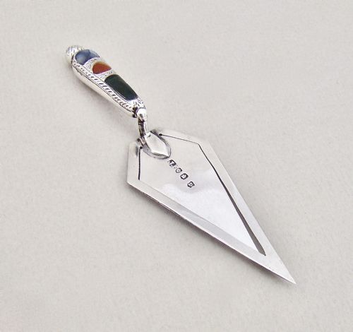 Rare Edwardian Scottish Silver & Agate "Trowel" Bookmark, Edinburgh 1909