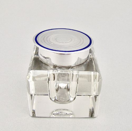 fig 1. GEORGE V SILVER & ENAMEL GLASS INKWELL BY MAPPIN & WEBB, BIRMINGHAM 1911
