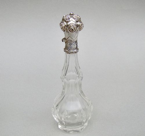 19th Century French Silver Mounted Glass Scent Bottle, Circa 1850
