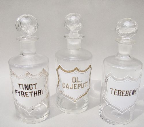 Rare Set of Three Small Victorian White Label Apothecary Jars, Circa 1890