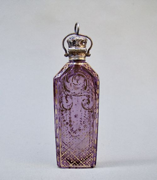 fig 2. RARE MINIATURE 19TH C. FRENCH SILVER GILT & AMETHYST GLASS CHATELAINE SCENT BOTTLE, CIRCA 1870