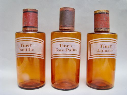 Rare Set of Three 19th Century French Etched Amber Glass Apothecary Jars, Circa 1890