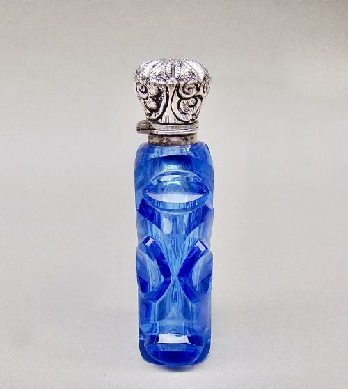 fig 2. EXQUISITE VICTORIAN SILVER & BLUE URANIUM GLASS SCENT BOTTLE , CIRCA 1890
