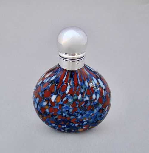 fig 1. RARE BOHEMIAN SILVER MOUNTED SPLATTER GLASS SCENT BOTTLE, BIRMINGHAM CIRCA 1900