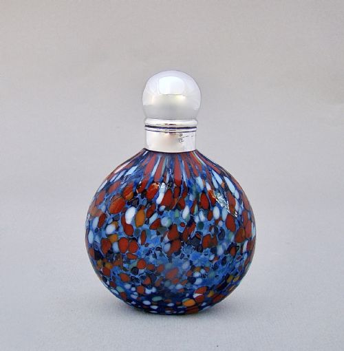 Rare Bohemian Silver Mounted Splatter Glass Scent Bottle, Birmingham Circa 1900