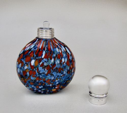fig 3. RARE BOHEMIAN SILVER MOUNTED SPLATTER GLASS SCENT BOTTLE, BIRMINGHAM CIRCA 1900