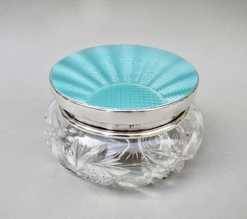 Fabulous Art Deco Silver & Guilloche Enamel Dressing Table Jar, Birmingham Circa 1920
