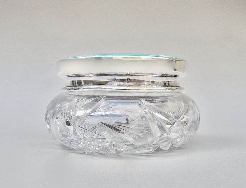 fig 3. FABULOUS ART DECO SILVER & GUILLOCHE ENAMEL DRESSING TABLE JAR, BIRMINGHAM CIRCA 1920
