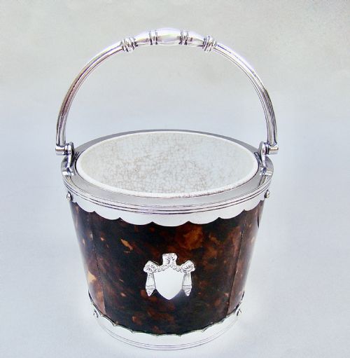 fig 1. UNUSUAL VICTORIAN SILVER PLATED TORTOISESHELL LINED ICE BUCKET, CIRCA 1890