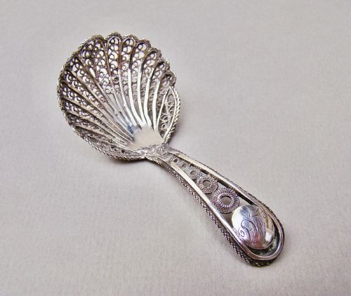 Fine Georgian Silver Filigree Caddy Spoon, Circa 1800