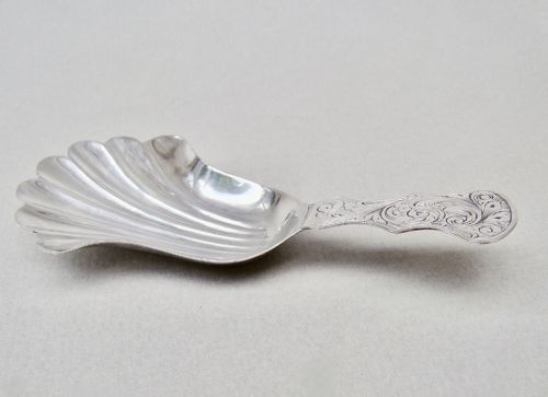 fig 1. EXQUISITE EARLY VICTORIAN SILVER CADDY SPOON BY THOMAS DONES, BIRMINGHAM 1851