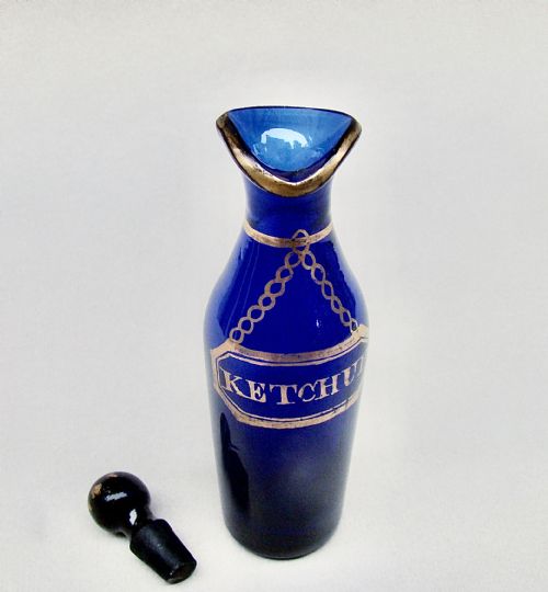 fig 2. RARE GEORGIAN BRISTOL BLUE GLASS KETCHUP CONDIMENT BOTTLE, CIRCA 1820