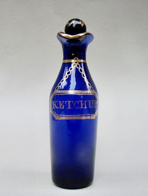 Rare Georgian Bristol Blue Glass Ketchup Condiment Bottle, Circa 1820