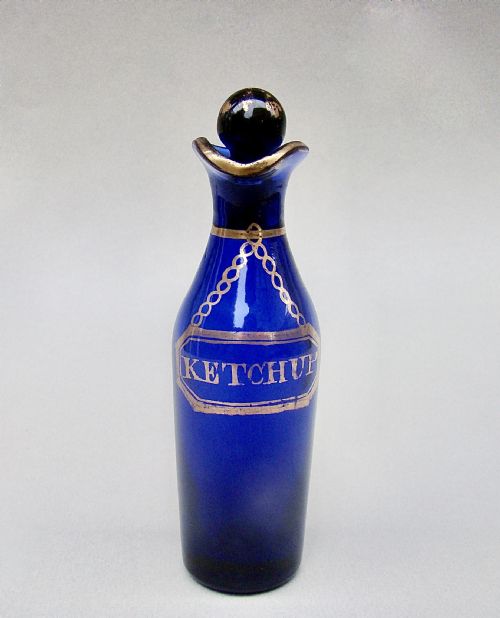 fig 1. RARE GEORGIAN BRISTOL BLUE GLASS KETCHUP CONDIMENT BOTTLE, CIRCA 1820