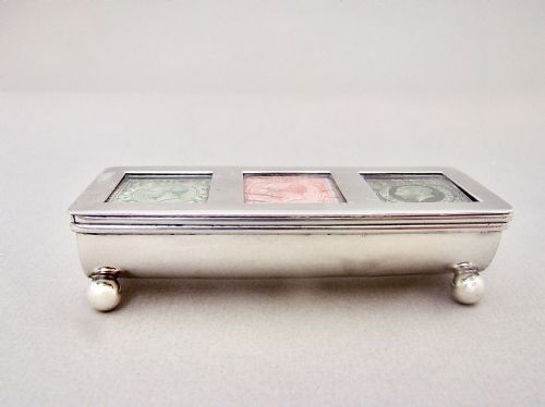 fig 1. RARE EDWARDIAN SILVER TRIPLE STAMP BOX BY WIlliAM HARRISON WALTER, BIRMINGHAM 1906