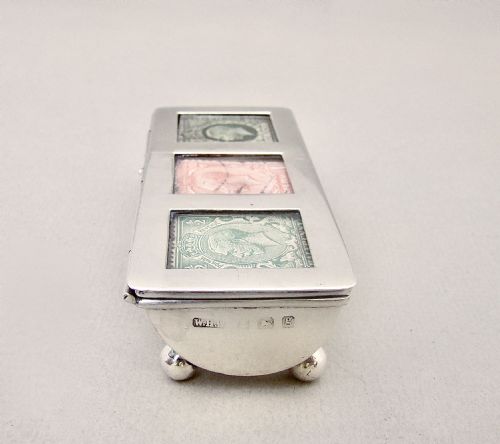 fig 2. RARE EDWARDIAN SILVER TRIPLE STAMP BOX BY WIlliAM HARRISON WALTER, BIRMINGHAM 1906