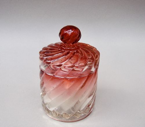 fig 1. FRENCH BACCARAT BAMBOO PATTERN ROSE TEINTE LIDDED POWDER JAR, CIRCA 1890