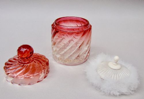 fig 2. FRENCH BACCARAT BAMBOO PATTERN ROSE TEINTE LIDDED POWDER JAR, CIRCA 1890